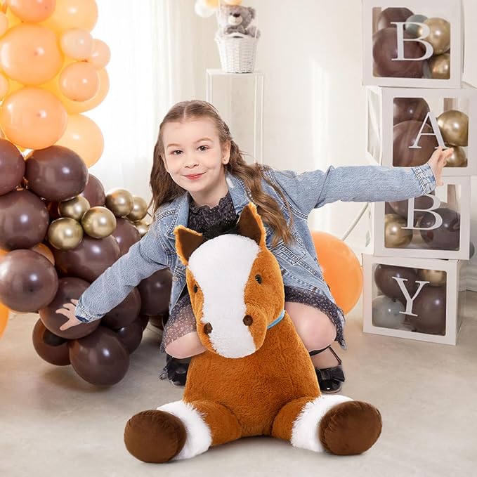 MaoGoLan Giant Horse Stuffed Animal, Large Horse Plush Toy for Girl Boy Kids, Big Ridable Stuffed Pony Plush Pillow for Mother's Day Birthday Gifts or Party Favor Decor, 33 inches, Tan