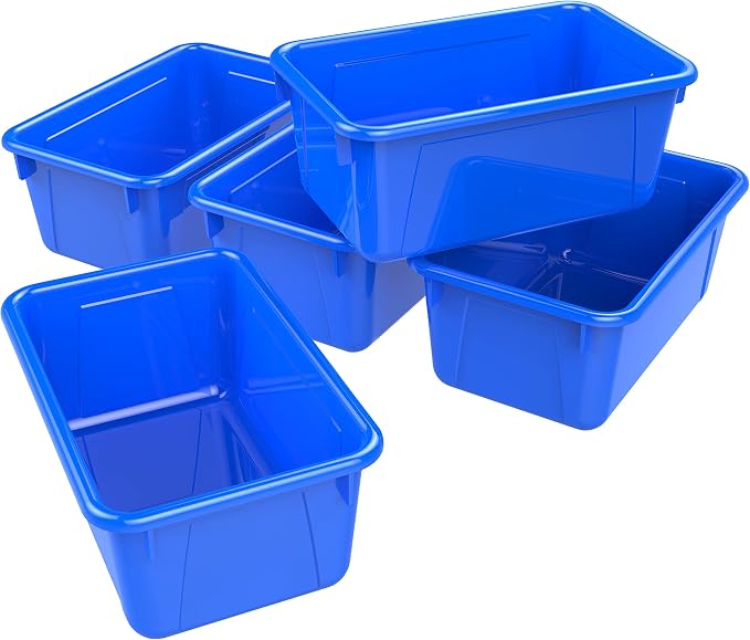 Storex Small Cubby Bins – Plastic Storage Containers for Classroom, 12.2 x 7.8 x 5.1 inches, Assorted Colors, 5-Pack (62414A05C)