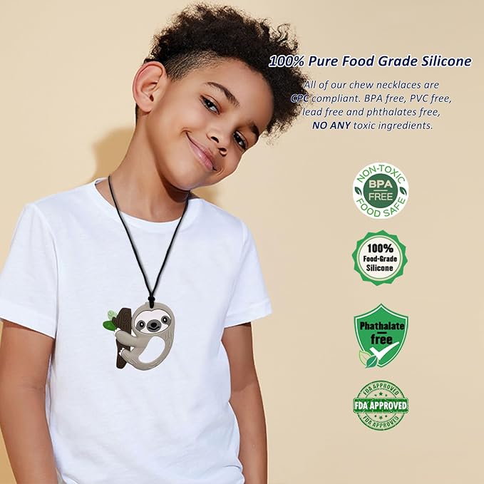 Chew Necklace for Sensory Kids, 6 Pack Silicone Chewing Necklace for Kids Boys Girls with ADHD Autism, Anxiety, Sensory Chew Toys for Autistic Children and Adults Reduce Chewing Fidgeting