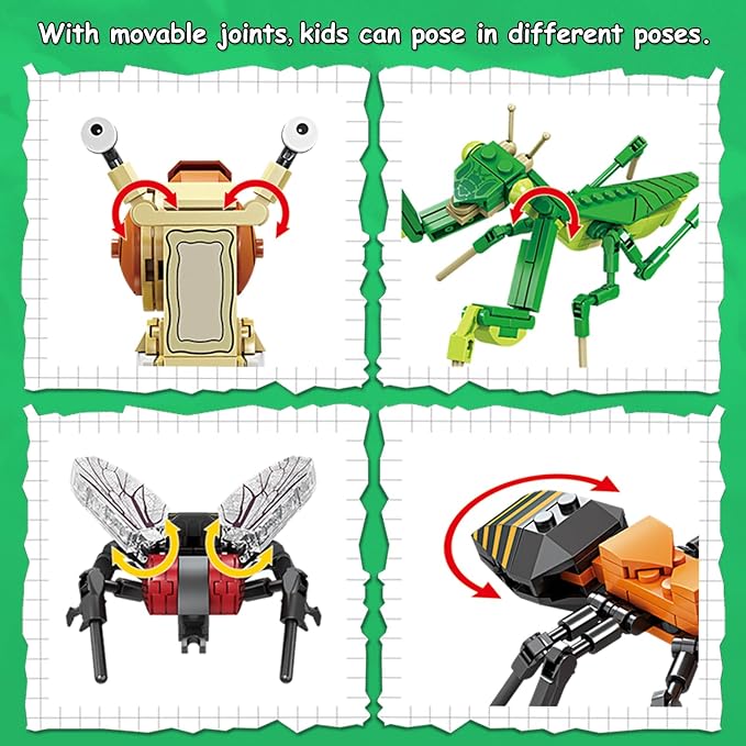 KAZI Bugs Building Toy Set,Insect Collection Building Blocks Including 8 Different Bug,STEM Toys for Kids Age 8 and Up,Play and Display Gift Idea for Boys & Girls,Easter Basket Stuffers