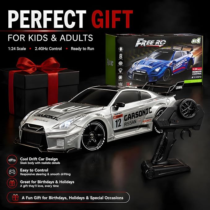 HTURCCOP 1:24 RC Drift 2.4GHz with LED Light Race Car Toys for Boys and Girls Aged 6+ Speed Adjustable up to 23Km/H, High-Speed RC Racing Cars Toy Gift for Boys & Girls