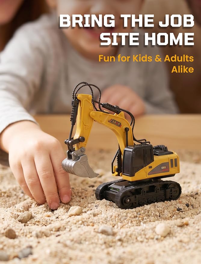 SHINESIGNAL10 Channel Mini RC Excavator Toy, Remote Control Excavator for Adult, Metal Aolly Bucket,Type-C Rechargeable, Construction Vehicle Toy for Boys 3+ Year Old