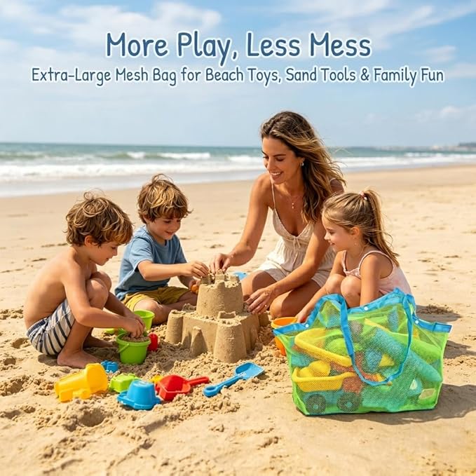 SupMLC Mesh Extra Large Beach Bags and Totes - Holds Toys, Towels, Sand Away - For Children's Toys, Market, Grocery, Picnic