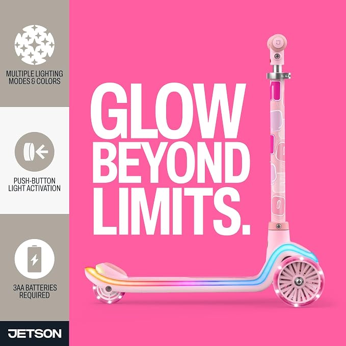 Jetson Twee 3-Wheel Light-Up Kick Scooter, Kids’ Scooter with LavaTech Deck Lights, Adjustable Handlebar Height, 4.7-Inch Wheels, Ages 3+