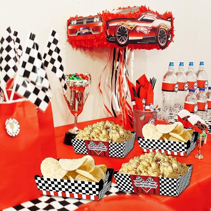 48 Pcs Racing Car Theme Food Trays Race Track Party Supplies Decorations Racing Sports Themed Dinnerware for Kids Boys Birthday Baby Shower Decor