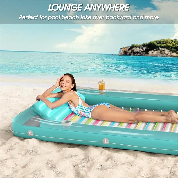 Inflatable Tanning Pool Lounger Float - Jasonwell 4 in 1 Sun Tan Tub Sunbathing Pool Lounge Raft Floatie Toys Water Filled Tanning Bed Mat Pad for Adult Blow Up Kiddie Pool Kids Ball Pit (RA, XXL)
