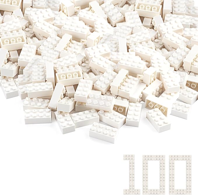 100pcs 2x4 Bricks White Pieces Parts Classic Building Blocks Creative Play Set Toy Accessories Combine with 3001 Major Brick Brands