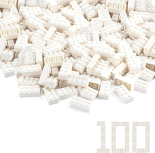 100pcs 2x4 Bricks White Pieces Parts Classic Building Blocks Creative Play Set Toy Accessories Combine with 3001 Major Brick Brands