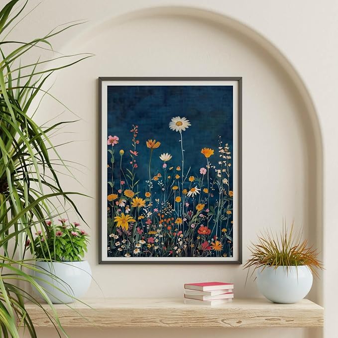 Paint by Numbers for Adults and Kids Beginner, Rustic Dark Blue Colorful FlowerPainting by Number Kits On Canvas, Number Artist Paint by Number Kit Oil Painting Acrylic Paints, Home Wall Decor Gift