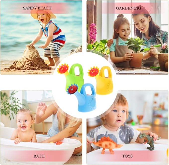 Toyvian Watering Can Set, 3pcs Plastic Beach and Bath Toys for Toddlers Gardening Tools Small Gardening Tools Sandbox Accessories for Boys and Girls