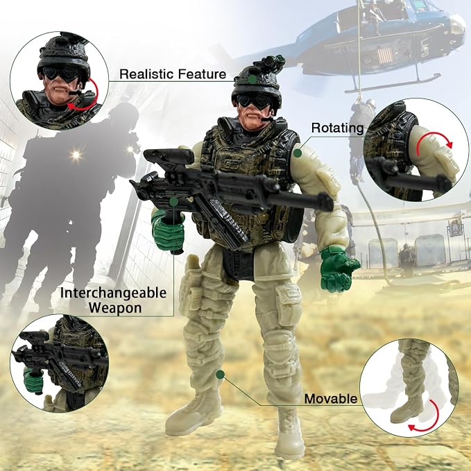 Army Men Soldiers, 12 Pcs Soldiers Toy Special Force Action Figure with Weapons Military Soldier Playset Army Toy Set Birthday Gift for Toddler Boy 3+