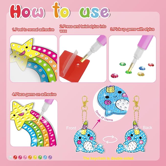 BANBBUR 16 Pcs Gem Art for Kids Age 4-8 8-12,Kids Crafts 5D Gem Diamond Art Kit with 5 Suncatchers/5 Keychains/6 Magical Stickers,Painting Art Crafts for Christmas