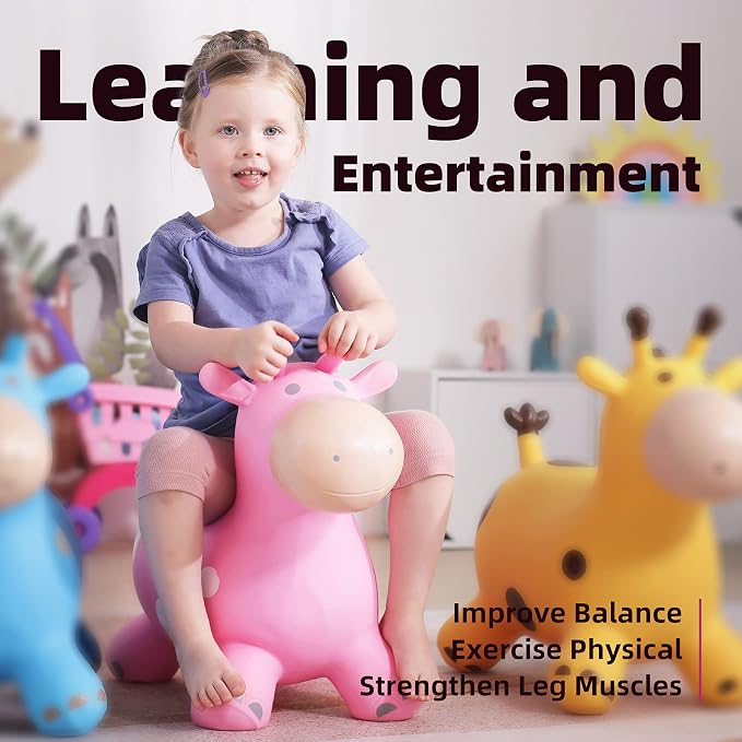 Giraffe Bouncy Animal Hopper for Toddlers, Inflatable Bouncing Hopper Toys, Outdoor Indoor Ride on Horse Bouncer Hopping Toys, Birthday Gifts for Boys Girls 18 Months 2 3 4 5 6 Years Old