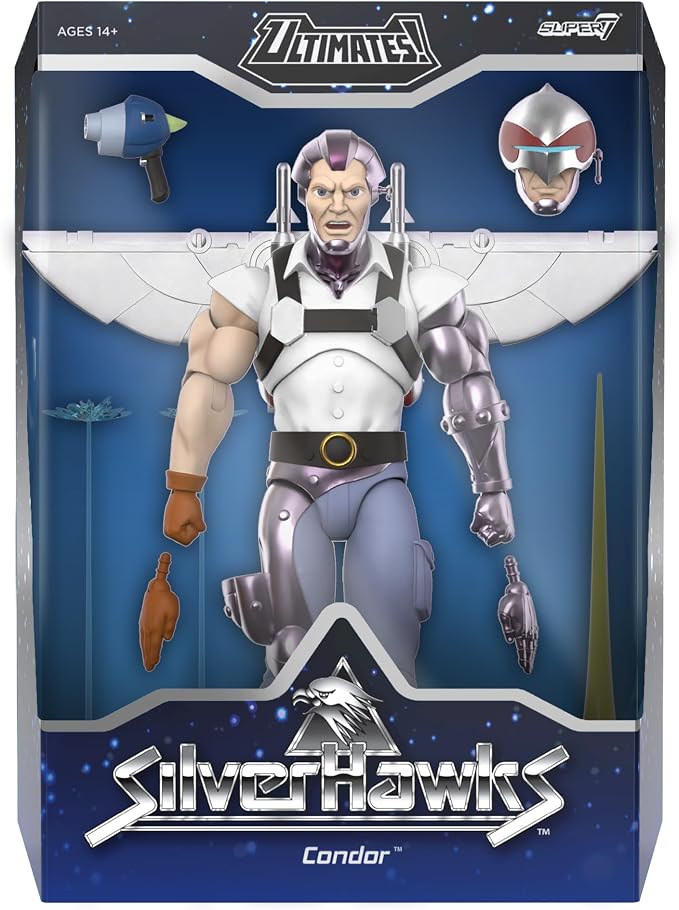 Super7 ULTIMATES! SilverHawks Condor (Toon) - 7" SilverHawks Action Figure with Accessories - Classic Cartoon Collectibles and Retro Toys