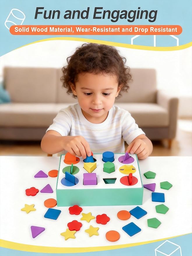 12-Hole Color Shape Sorting Box – Montessori Toy for Toddlers 3-5 Years, Geometric Colors & Shapes Learning Game, Fine Motor Activity for Preschool Classroom, Birthday Gift for Boys and Girls