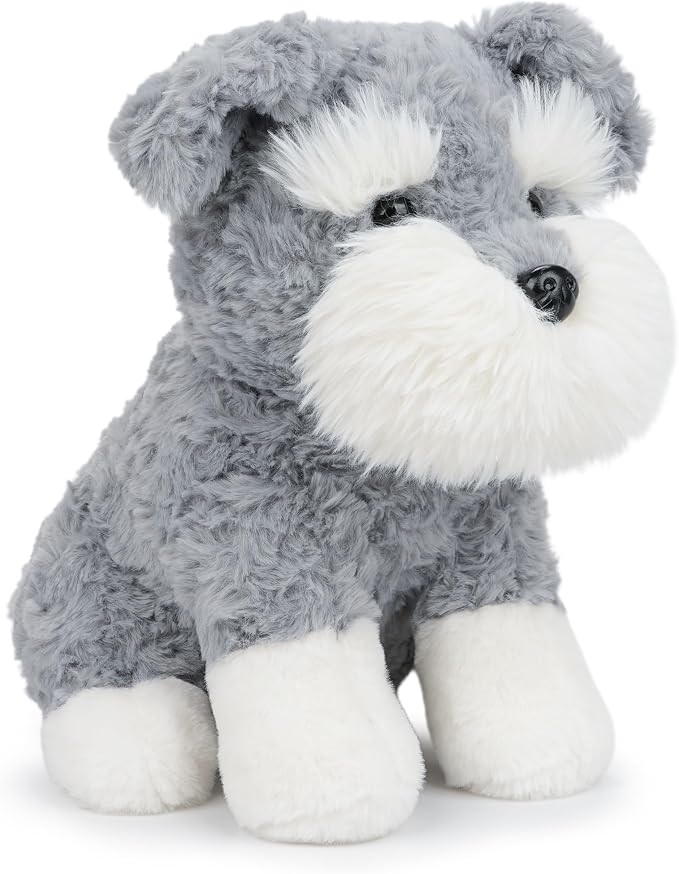 WEIGEDU Schnauzer Stuffed Animal Plush Dog Toy, 10.6 Inch, Grey | Soft Puppy Plushie, Huggable Sitting, Realistic, Cuddle Toy Gift