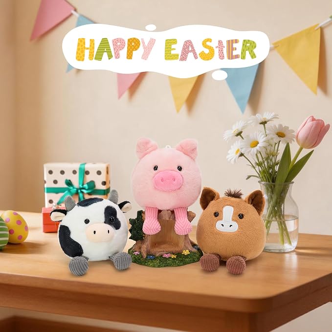 MorisMos 6Pcs Farm Animal Plush Keychains Set, 6.3" Cute Soft Stuffed Pig Cow Sheep Chicken Duck Horse Toys for Backpack, Classroom Graduation Party Favors, Christmas Birthday Gift for Kids