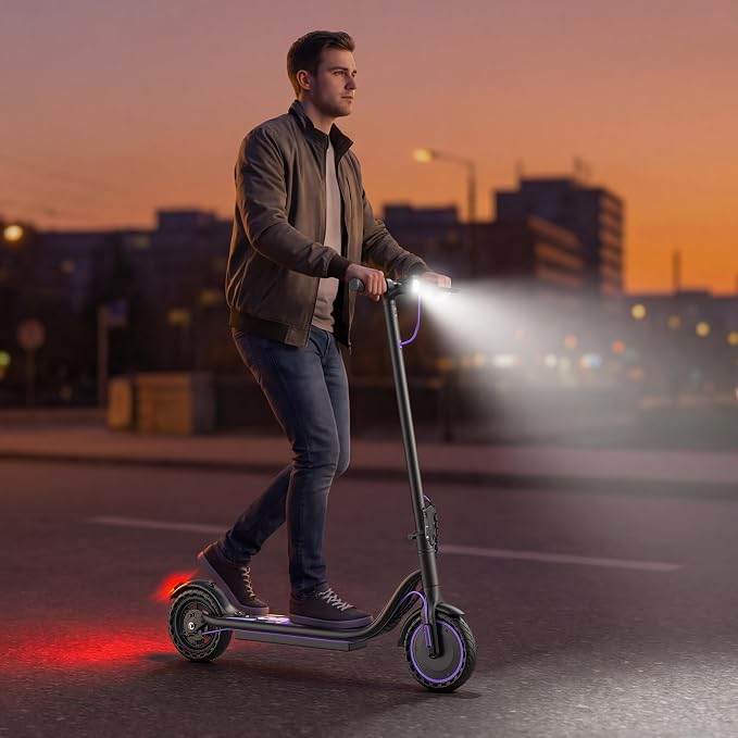 Electric Scooter, 350W-500W Motor, 9 MPH to 22MPH, 10-41 Miles Range, Dual Suspension, Dual Braking, App Control, Foldable Commuter E Scooter for Adults and Teens