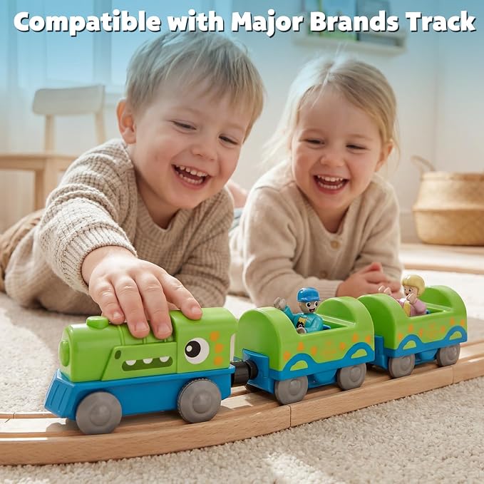 Lehoo Castle Dinosaur Battery Powered Train Toy for Toddlers Ages 3+ | Motorized Train with 2 Figures, Compatible with Thomas, Brio & Melissa & Doug Tracks, Birthday Gift for Kids
