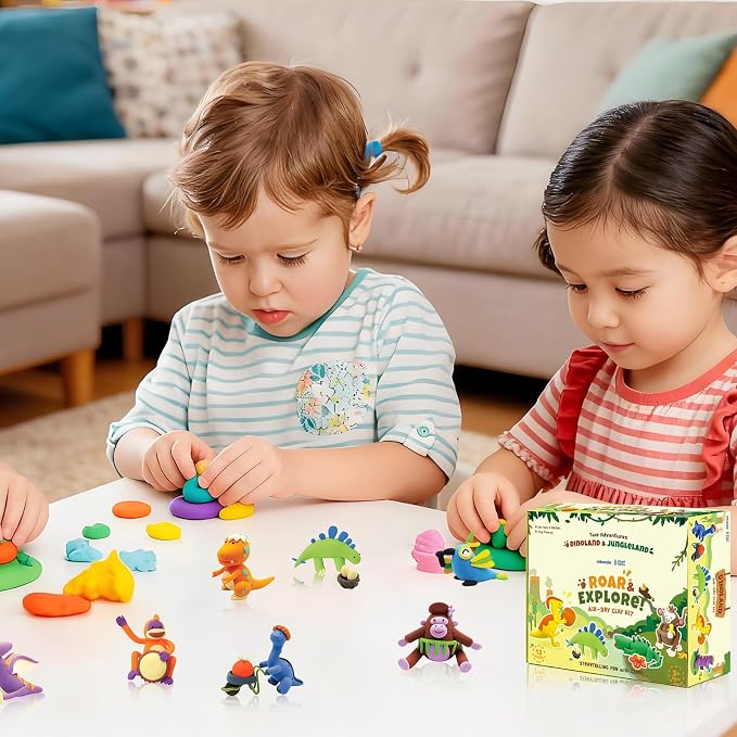 Air Dry Clay Kit for Kids -12 Dinosaur Theme Colored Clay Sculpting kit, Ultra Light DIY Model Magic Clay with Sculpting Tools and Tutorials, Soft & Non-Sticky, Arts and Crafts Gift for Kids
