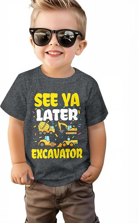 Lovekider Cotton Shirt for 3-6T Boys Truck Dinosaur Toddler Kids T-Shirt Short Sleeve Excavator Construction T-Rex Tee Shirts