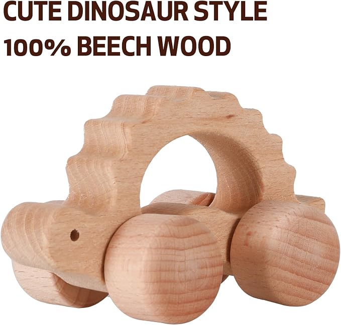 Wooden Toys Cars (2 Pack) for Toddler Montessori Inspired Teething Push Toys Exercise Baby's Grip Ability