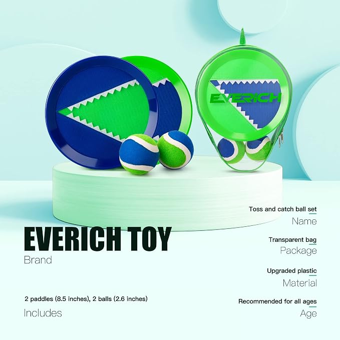 Toss and Catch Ball Game Set, Upgraded Sticky Paddle Ball Set for Kids & Toddlers, Sturdy & Water-Resistant Outdoor Backyard Beach Pool Toy, Birthday Gift for Boys Girls Ages 3-12