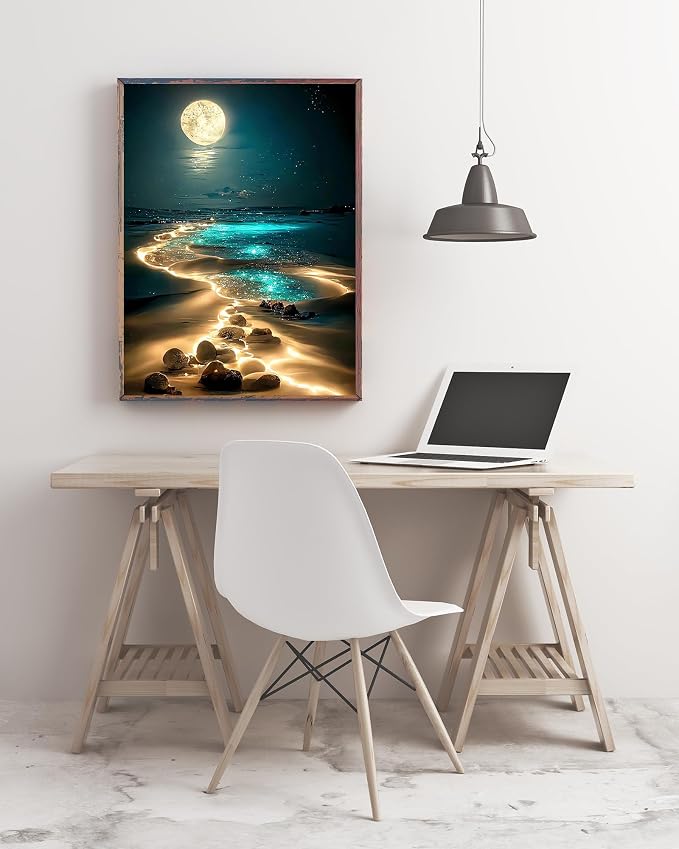 Seaside Moon Wooden Puzzle 500 Pieces Jigsaw Puzzles for Adults Tropical Landscape Ocean Beach Puzzle Educational Toys Challenging Fun Games Gifts for Elders Children Family and Friends