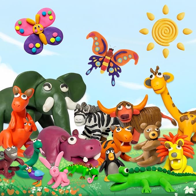 Air Dry Clay 48 Colors，Modeling Clay for Kids, with 3 Sculpting Tools and 6 Sheets Dinosaur Stickers, Safe & Non-Toxic, DIY Molding Clay Gift for Boys and Girls