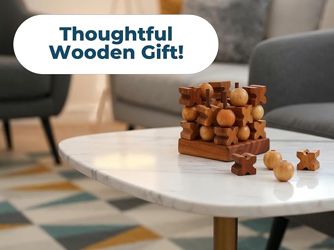 BSIRI 3D Wooden Tic Tac Toe Rustic Coffee Table Decor Unique Gifts for Special Occasions Fun for Adults in Strategic Game Night Family Games