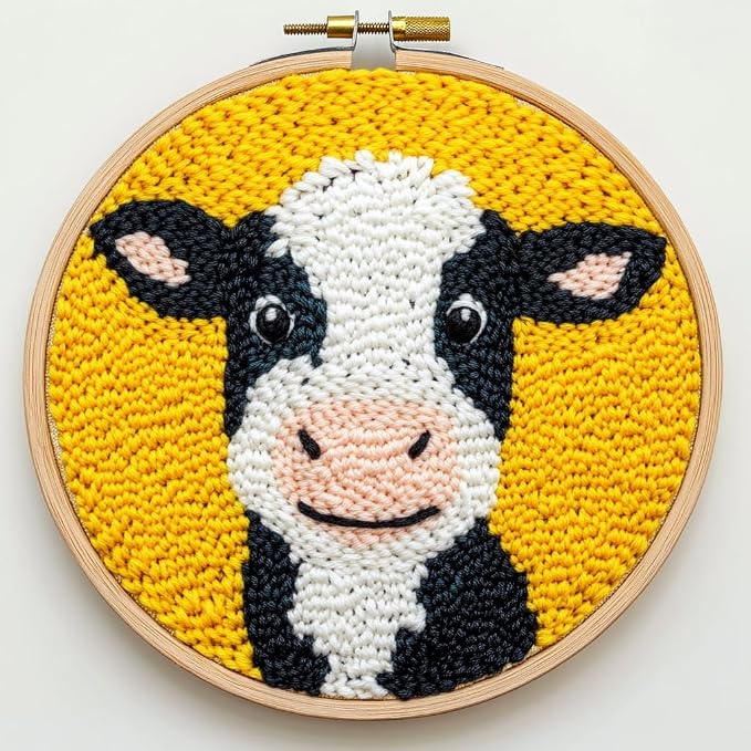 DIY Punch Needle Kits Cartoon Cute Dairy Cow Embroidery Punch Needle Starter Craft with Hoop Easy for Beginners for Festival t and Decoration 20x20cm-2