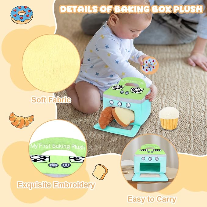 My First Baking Plush, Baby Baking Toy Set with 5 Pcs Dessert Plushies for Toddlers, First Birthday Gifts for Boys Girls