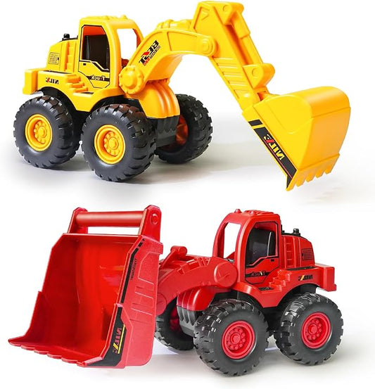 Beestech Construction Toys, Friction Powered Excavator Loader Truck Vehicles, Beach Sand Sandbox Toys for 3, 4, 5 Years Old Boys Kids Girls (2 Pack)