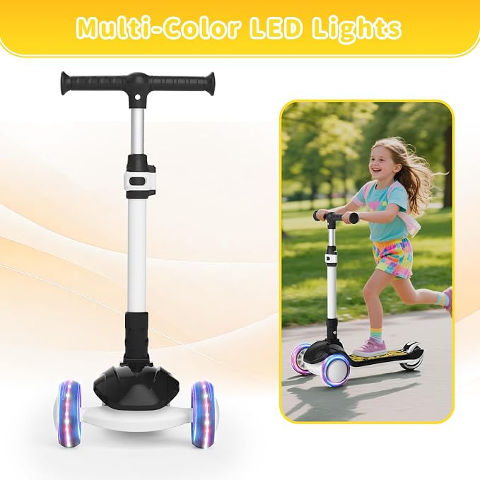 SIMATE 3 Wheel Kick Scooter for Kids Ages 3-12, Light Up Wheels & 3 Adjustable Height Handlebars, Lean-to-Steer & Widen Anti-Slip Deck, Boys & Girls Gift