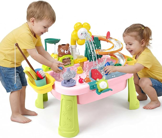 OKPOW Sturdy Water Table for Toddlers 1-2: No Tipping on Uneven Backyard | 4 Wide Legs & 3-Gal Sink Reduce Wobble by 80% - Keep Toddlers Safely Engaged in Splash Play, Tool-Free Assembly