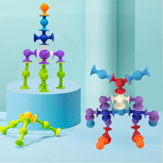 48 Piece Suction Cup Toys Construction Set, Silicone Building Blocks DIY Blocks - Sucker Toy are Fun Bath Toys, Fidget Toys for Toddlers 3-5 Old Boys and Girls