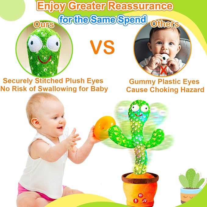 Baby Toys Interactive, Dancing Talking Cactus Toy Volume Adjustable, Singing Mimicking Repeating Recording, Funny Cactus Sings 50+ English Songs, Toys for Baby Toddler, 1 Year Old Gifts for Boys Girls