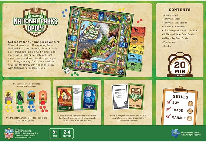 MasterPieces National Parks Opoly Jr. Board Game, 13.5 inches tall
