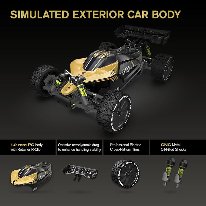 RLAARLO 1/10 Brushless RC Cars, 4×4 Buggy, 50+ MPH, Carbon Fiber, Ages 14+ | 3650-2650KV Brushless Motor, 4WD, 3S LiPo, Alloy Chassis, Sealed Diffs, 20kg Servo, 6CH Radio, Waterproof, All-terrain