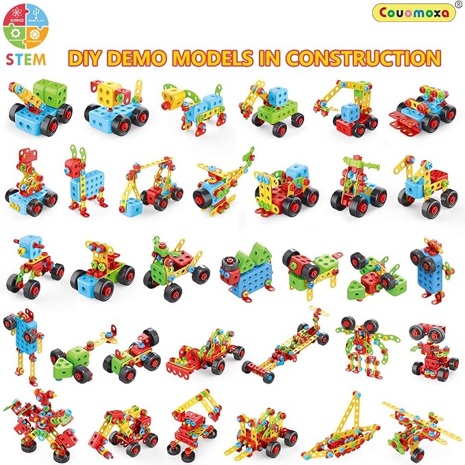 COUOMOXA 404 Pcs Building Toys STEM for Kids: 62 DIY Demo Models Construction Creative Set - Educational Toy for 5 6 7 8 9 10+ Years Old Kids Home School - Birthday Gift for Boys Girls