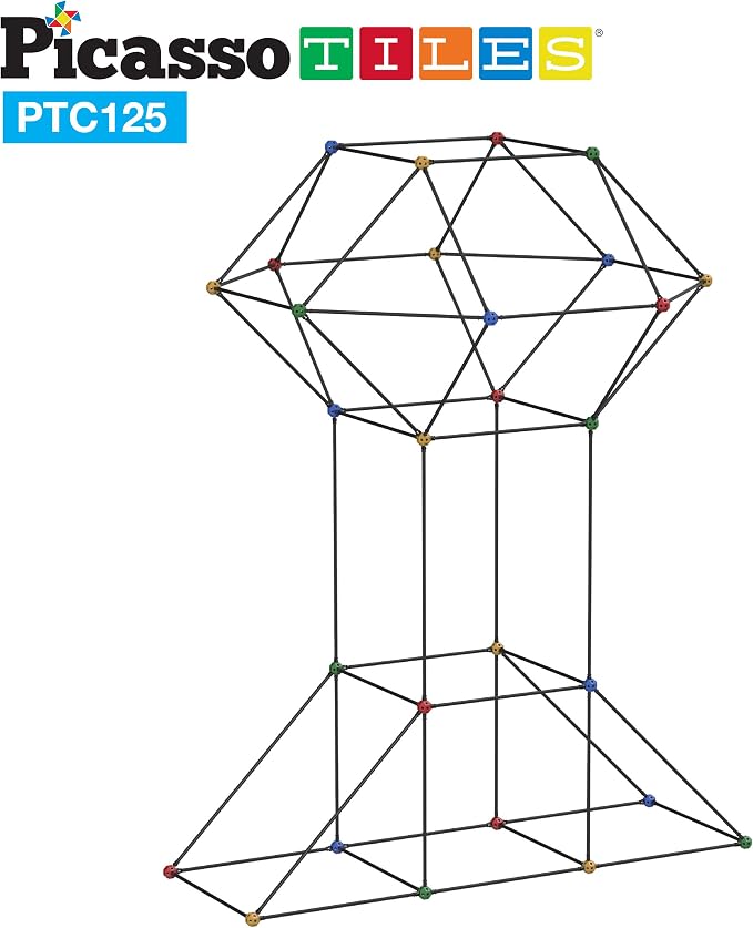 PicassoTiles Kids Fort Building Kit Playset 125 Piece Indoor and Outdoor Toy Set Fort Construction Builders Blocks Toys for Kids Boys Girls STEM Learning Castle System Tunnel Tent Rocket Pretend Play