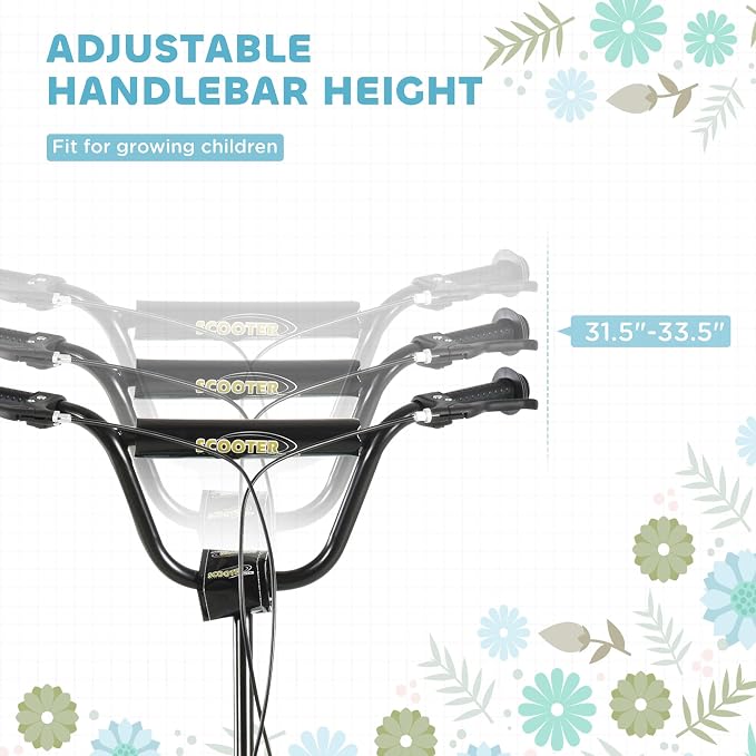 Aosom Kick Scooter with Dual Caliper Brakes, Big Wheels Kick Scooter for Ages 5+, 12-Inch Inflatable Front Wheel, Max Load 220lbs