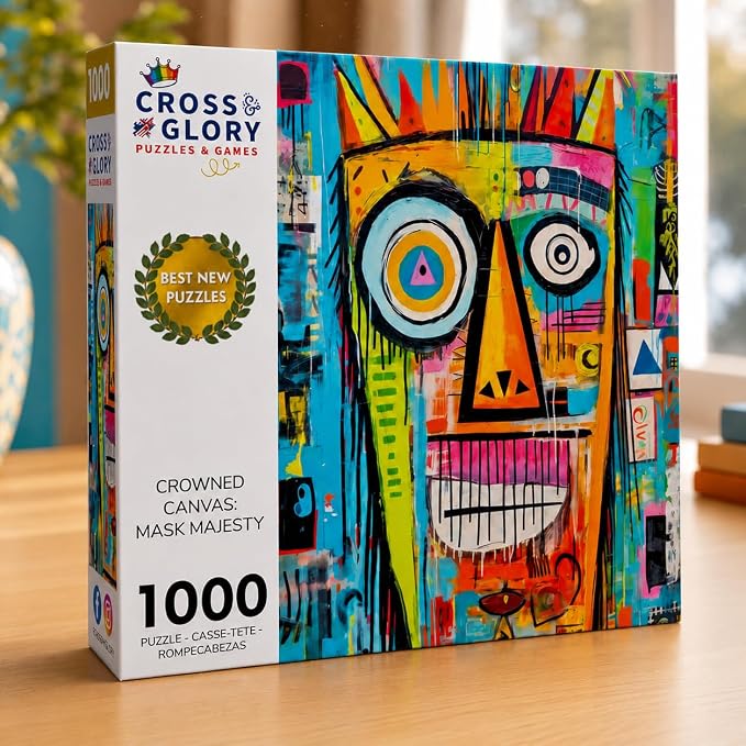 Cross & Glory - Crowned Canvas: Mask Majesty - 1000 Piece Jigsaw Puzzle for Adults | Vibrant Colors | Premium Puzzle | Challenging Brain Workout Idea