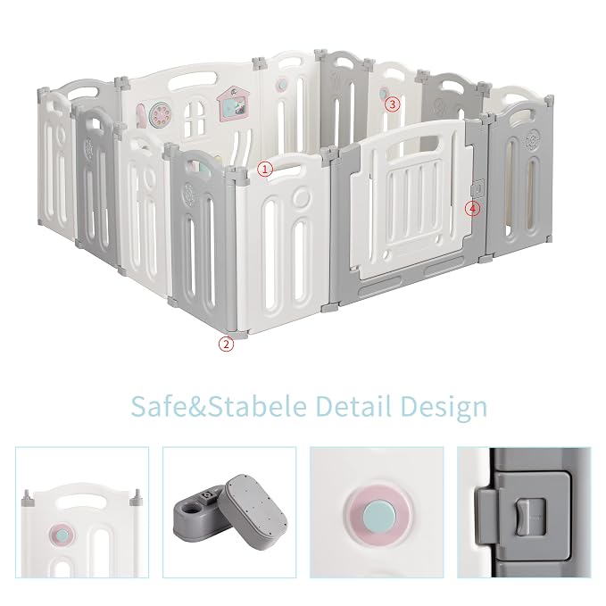 Baby Playpen Kids Activity Centre Safety Play Yard Home Indoor Outdoor New Pen (14panels White Grey)