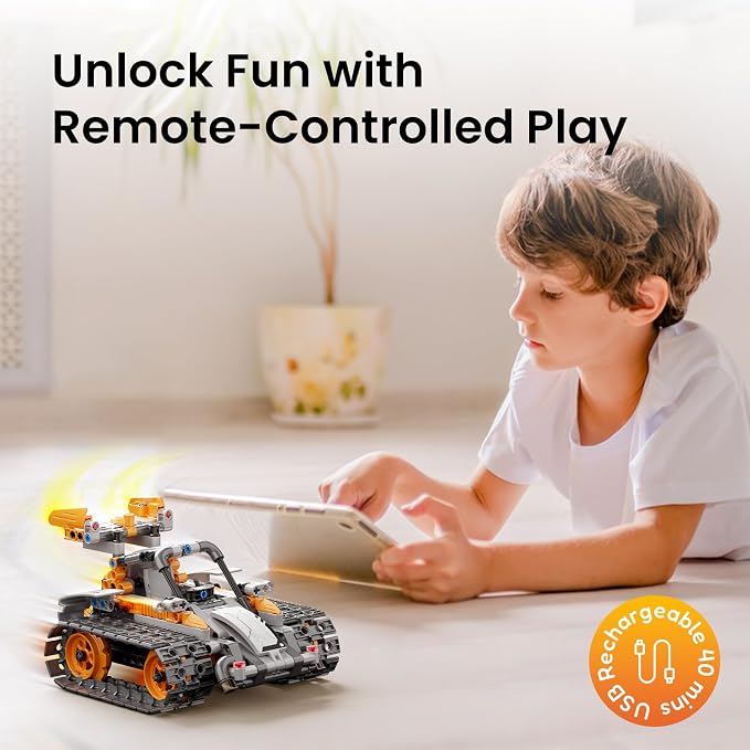 Sillbird Robot Building Kit with Remote Control STEM Gifts for Kids Boys Age 8-12, Coding Robotics Toy for Birthday - Buildable 5in1 Models with 488 Pieces - Orange
