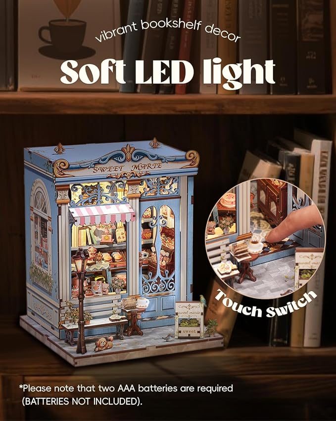 Cutefun Book Nook Kit - DIY Miniature Dollhouse Booknook Kit for Adults and Teens, 3D Wooden Puzzle Bookshelf Insert Decor with LED Light, Gifts for Book Lovers and Beginners (Sweet Marie)