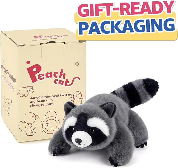 PEACH CAT Raccoon Stuffed Animal Cute Plushies Small Plush Toys Birthday Gifts for Girls Boys Kids