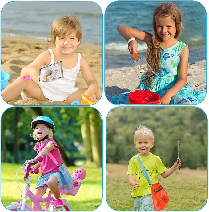 MUYIZI Beach Mesh Shovel with Mesh Shell Bags, Kids Filter Sand Scooper for Picking Up Shells,Shark Tooth Sifter Dipper for Boys and Girls,Beach Toys Accessories (Yellow)