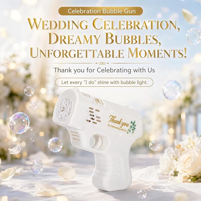 White Bubble Guns for Wedding, 24 Pack Wedding Bubble Gun Machine Party Set, Automatic Bubble Guns with Bubble Concentrate, Suitable for All Types of Parties and Events (Without Battery)