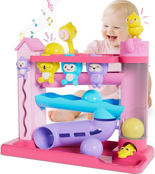 VOILBTOY Musical Toy for 1-2 Year Old Girls,Educational Baby Toys 12-18 Months,Ball Drop Toy with English & Spanish,Fine Motor Toys for Toddlers 1-3,Birthday Gift for 1+ Year Old Girl (Pink)